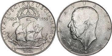 монета Швеция 2 кроны 1938