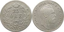 монета Швеция 25 эре 1871