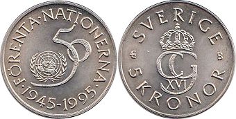 монета Швеция 5 крон 1995