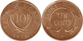 монета Уганда 10центов 1976