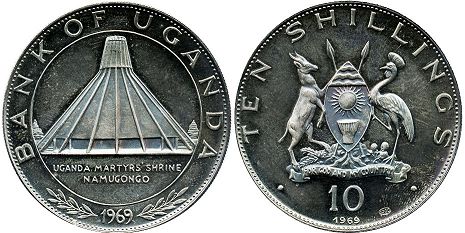 монета Уганда 10 шиллингов 1969