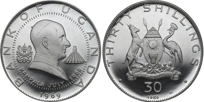 монета Уганда 30шиллинга 1969