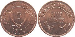 монета Уганда 5 центов 1976