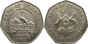 монета Уганда 5 шиллингов 1972