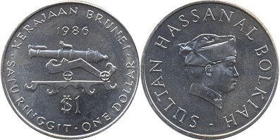 монета Бруней 1 доллар 1986