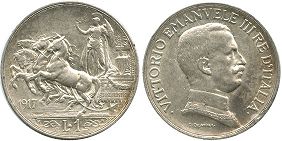 монета Италия 1 лира 1917