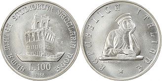 монета Италия 100 лир 1988