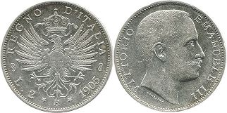 монета Италия 2 лиры 1905
