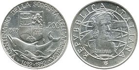 монета Италия 200 лир 1989