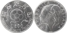 монета Италия 200 лир 1989