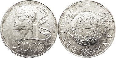 монета Италия 2000 лир 1998