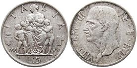 монета Италия 5 лир 1936