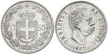 монета Италия 50 чентезими 1892