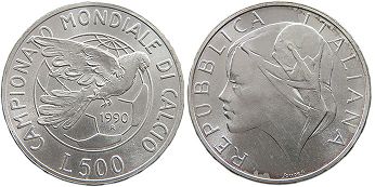 монета Италия 500 лир 1990