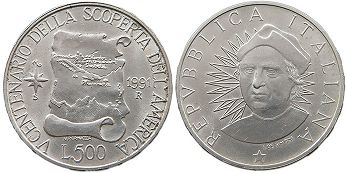 монета Италия 500 лир 1991