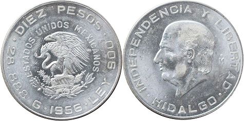 монета Мексика 10 песо 1956