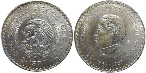монета Мексика 10 песо Конституция 1957