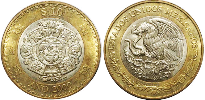 Мексика монета 10 песо 2000 Cambio de milenio