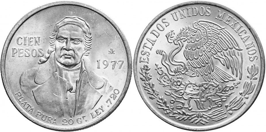 монета Mexico 100 песо 1977
