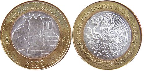 монета Мексика 100 песо 2007