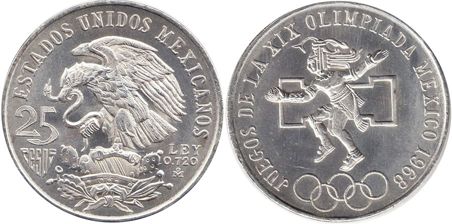 Мексика монета 25 песо 1968 Juegos Olímpicos