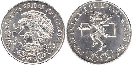 монета Мексика 25 песо 1968