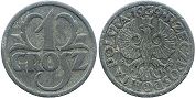 монета Польша 1 грош 1939