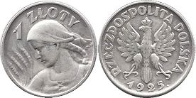 монета Польша 1 злотый 1925