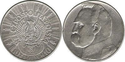 монета Польша 10 злотых 1934