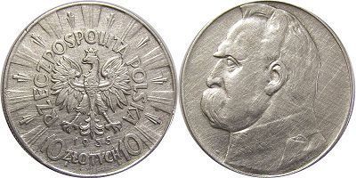 монета Польша 10 злотых 1935