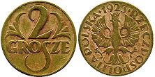 монета Польша 2 гроша 1923
