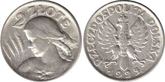 монета Польша 2 злотых 1925