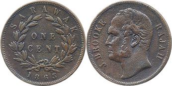монета Саравак 1 цент 1863