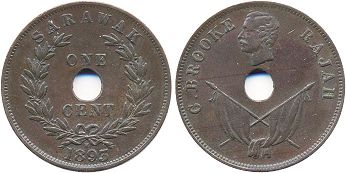 монета Саравак 1 цент 1893