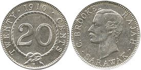 монета Саравак 20 центов 1910