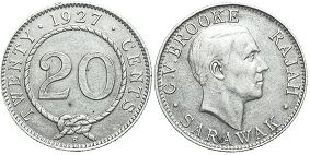 монета Саравак 20 центов 1927