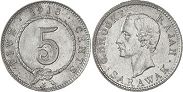 монета Саравак 5 центов 1913