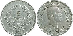 монета Саравак 5 центов 1927
