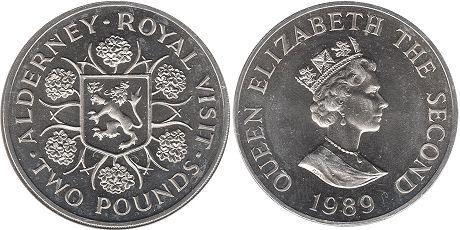 монета Олдерни 2 фунта 1989