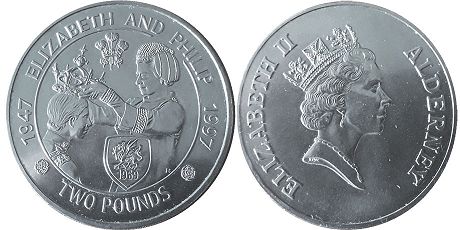 монета Олдерни 2 фунта 1997