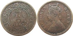 монета Британская Индия 1/2 пайса 1862