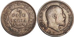 монета Британская Индия 1/2 пайса 1904