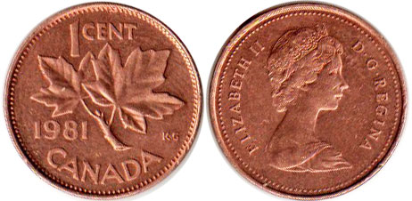 Канада монета Elizabeth II 1 цент 1981