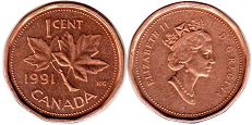 монета Канада 1 цент 1991