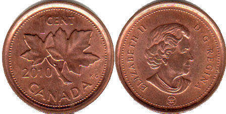 Канада монета Elizabeth II 1 цент 2010
