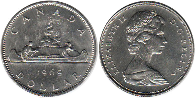 Канада монета Elizabeth II 1 доллар 1969