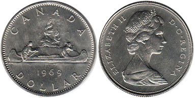 монета Канада 1 доллар 1969