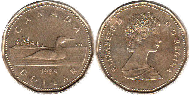 Канада монета Elizabeth II 1 доллар 1989 loonie