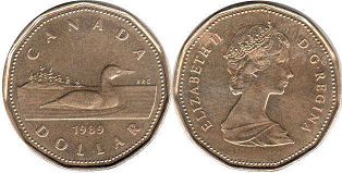 монета Канада 1 доллар 1989