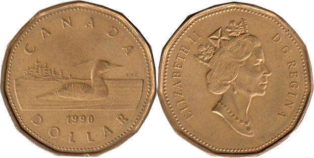 Канада монета Elizabeth II 1 доллар 1990 loonie